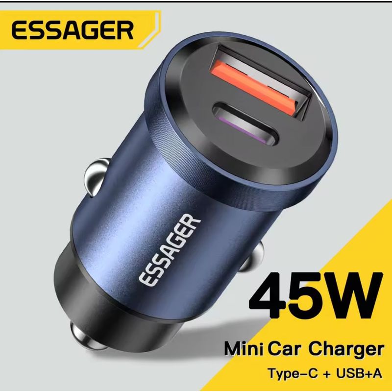 ESSAGER - Cargador de auto USB C carga ultra rápida 45W carga rápida