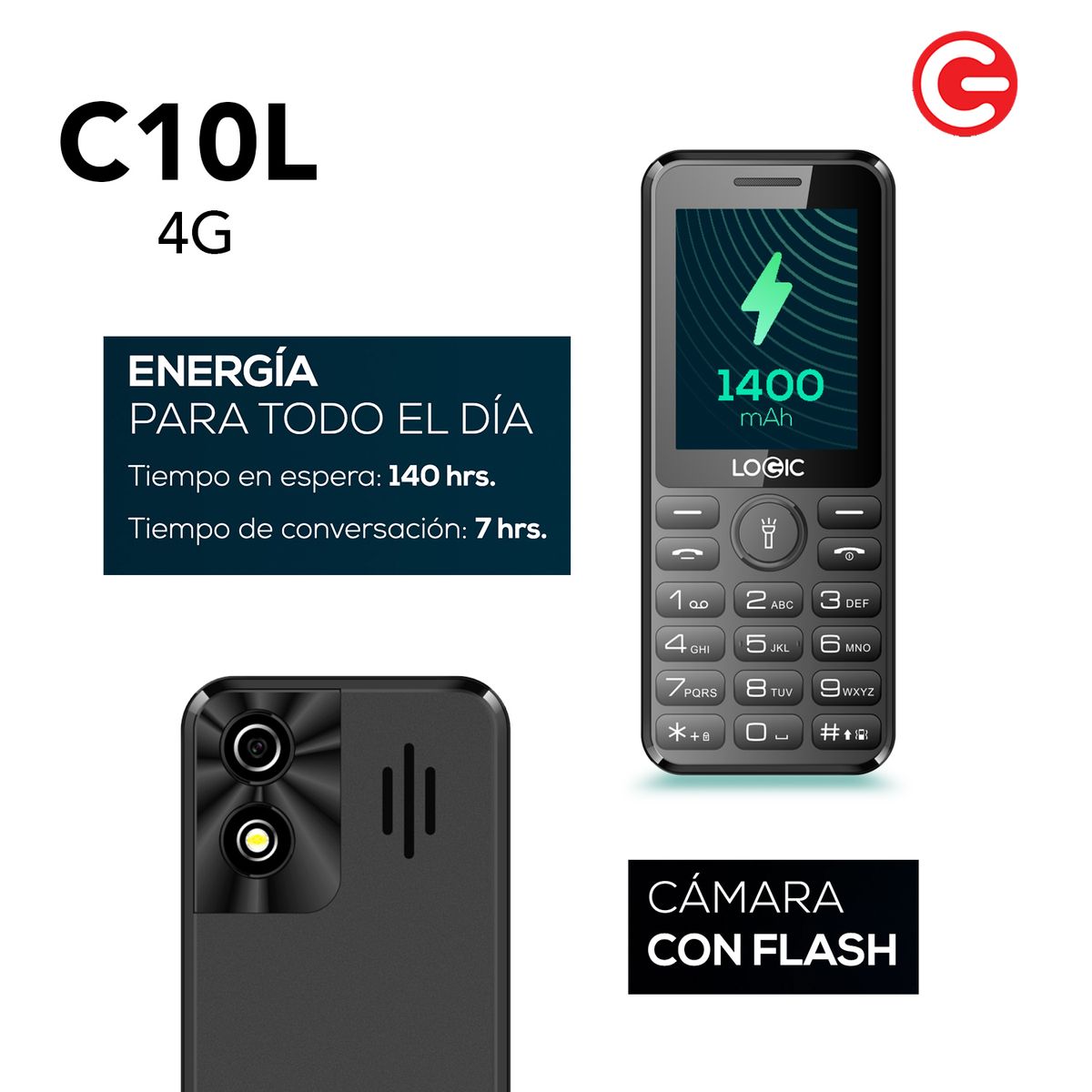 LOGIC - LOGIC C10L TELÉFONO BÁSICO CLOUD 4G COLOR NEGRO REDES SOCIALES