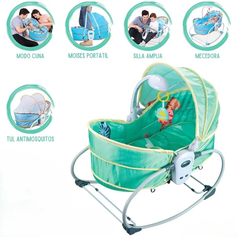GENERICO - MECEDORA PARA BEBÉ 6 EN 1 PORTÁTIL MULTIFUNCIONAL VERDE