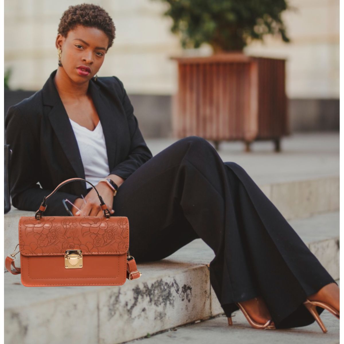 GENERICO - CROSSBODY BOLSO DE MANO CARTERA MORRAL DE FIESTA Y NOCHE CANELA