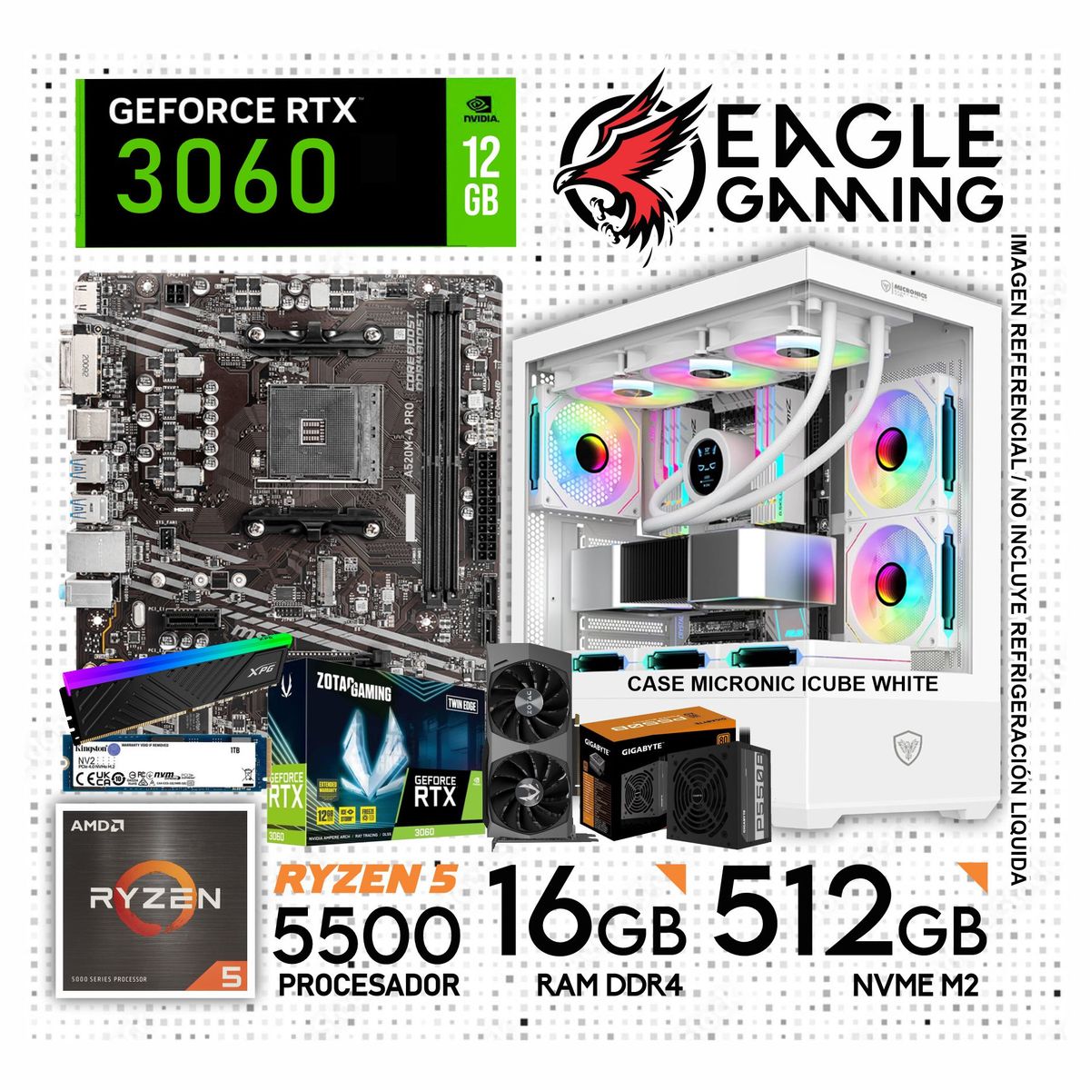 AMD - PC GAMER RYZEN 5 5500, GRAFICA RTX 3060 DE 12GB, RAM 16GB DE RAM, SSD 512GB