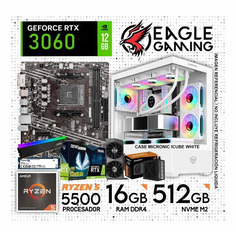 AMD - PC GAMER RYZEN 5 5500, GRAFICA RTX 3060 DE 12GB, RAM 16GB DE RAM, SSD 512GB