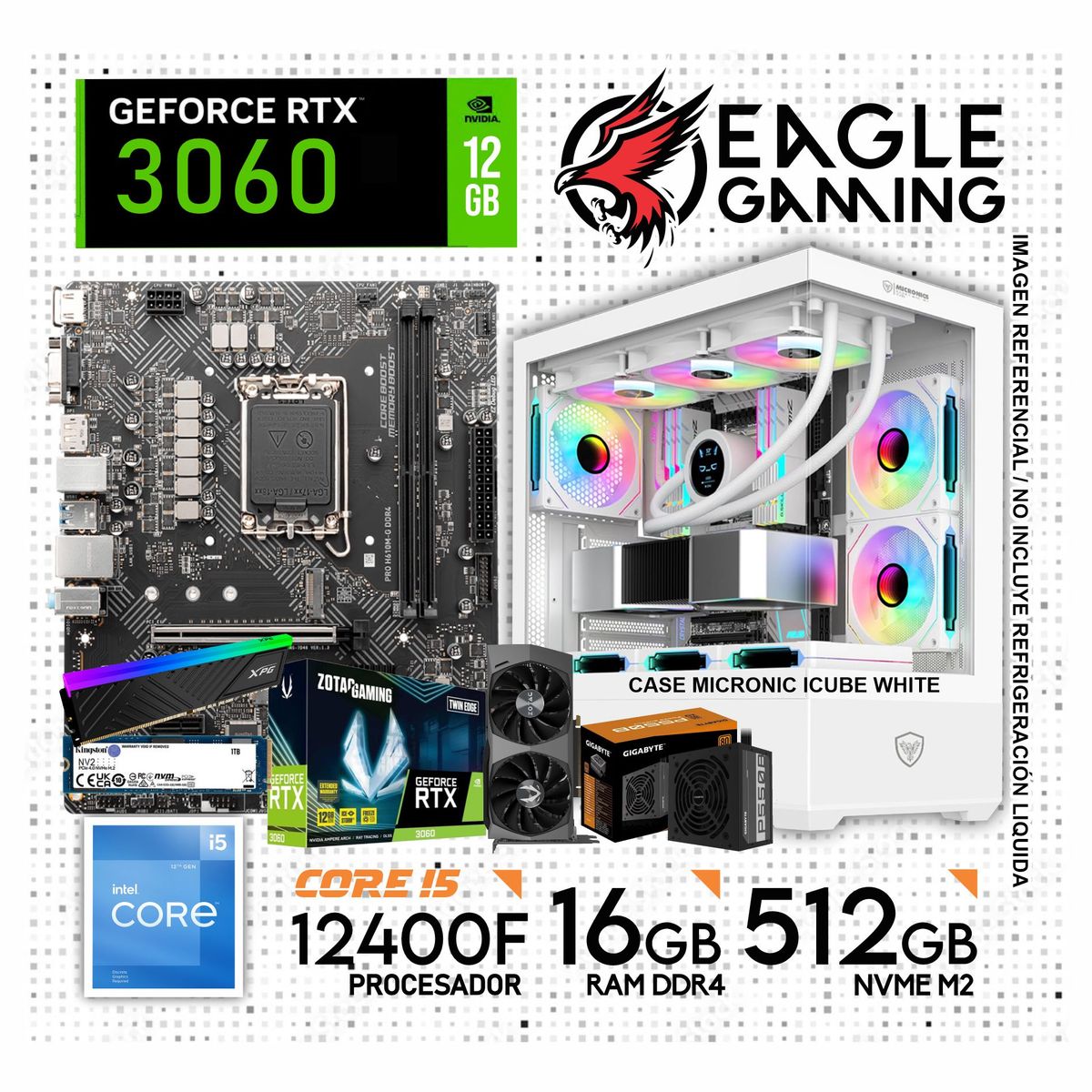 INTEL - PC GAMER CORE I5 12400F, GRAFICA RTX 3060 DE 12GB, RAM 16GB DE RAM, SSD 512GB