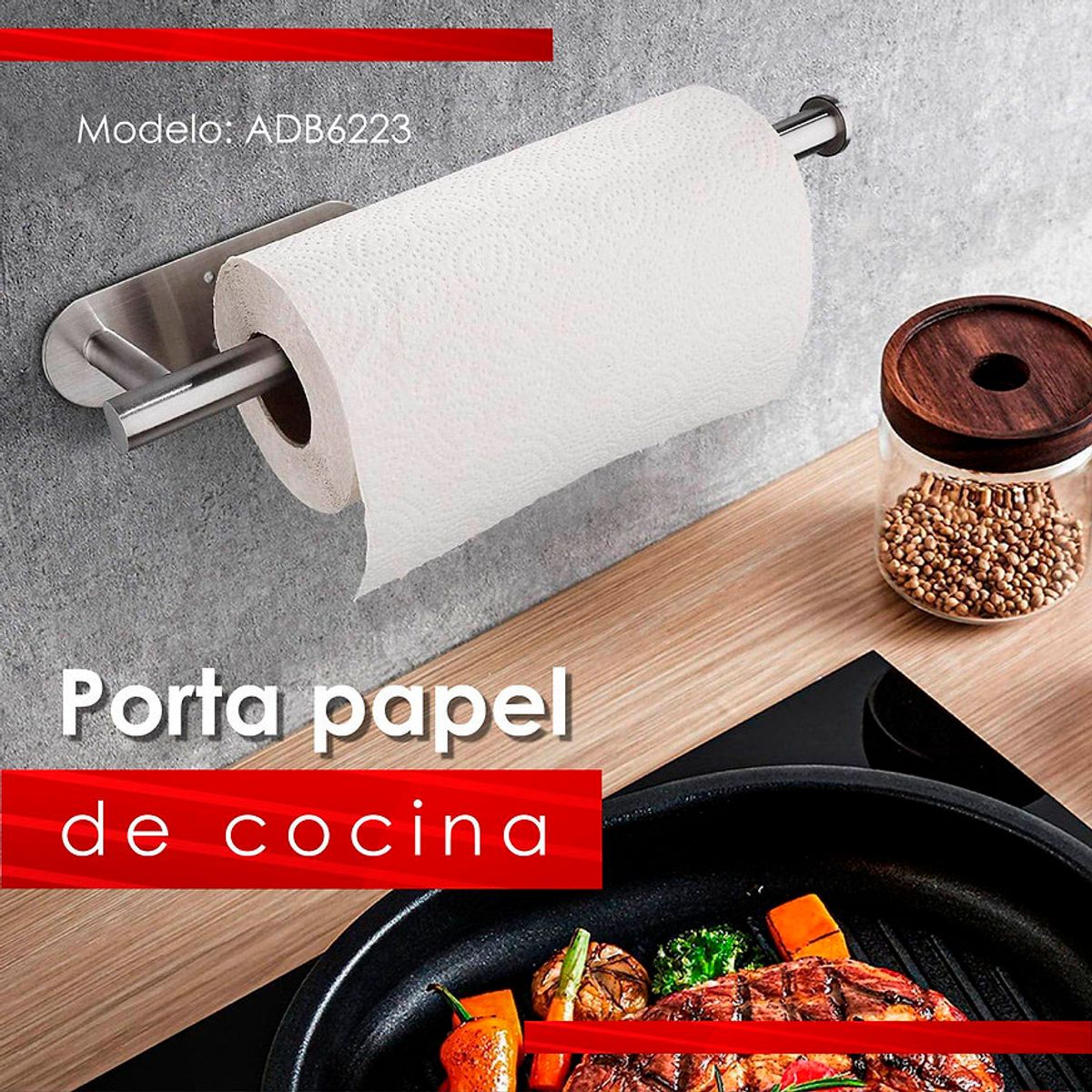 XM - PORTA PAPELERA DE COCINA SATINADO ADB6223