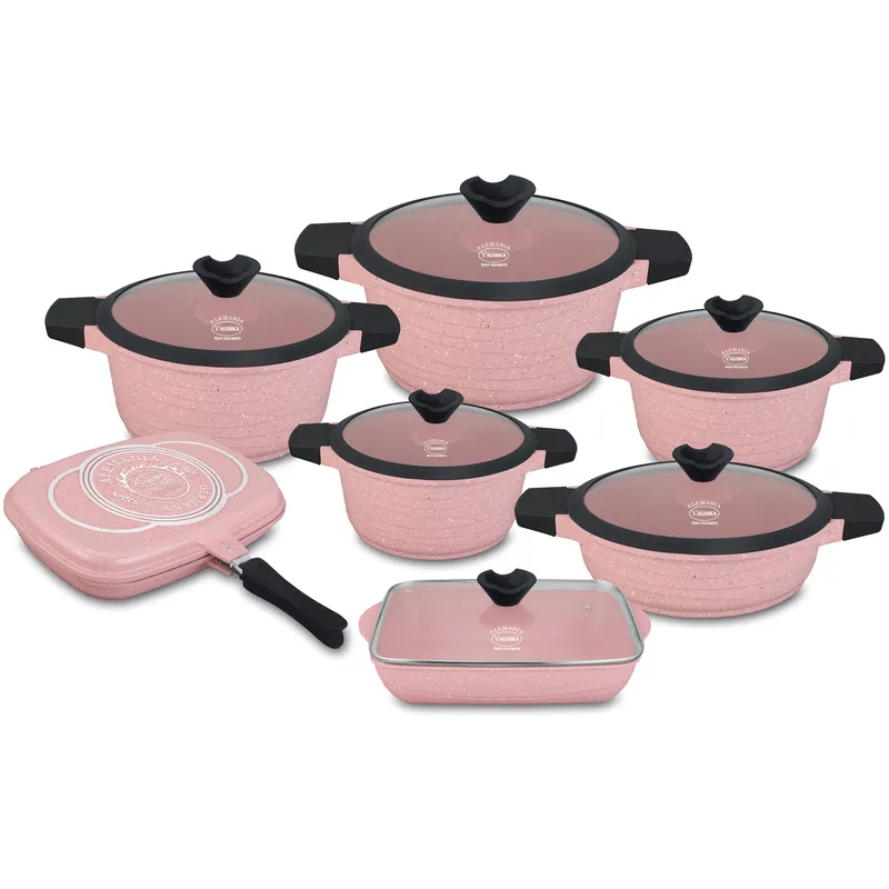VALESKA - Juego de Ollas de Roca Volcánica VL-RUBI13 Rosa