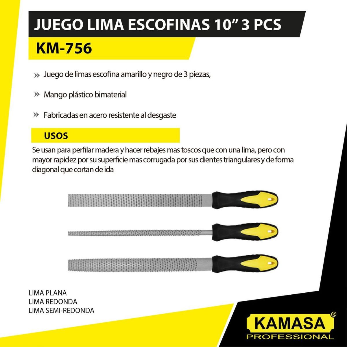 KAMASA - Juego de limas escofinas 10 3pzs goma Kamasa