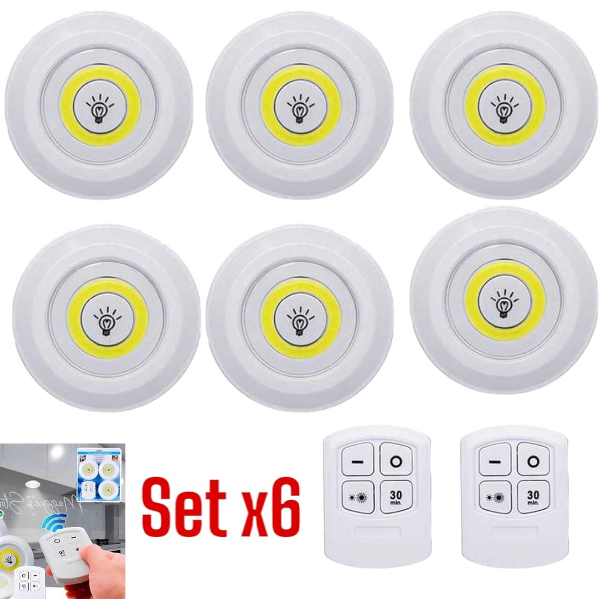 OEM - Pack6 LED Control Remoto Iluminación Interior Regulable Cálido y Frío