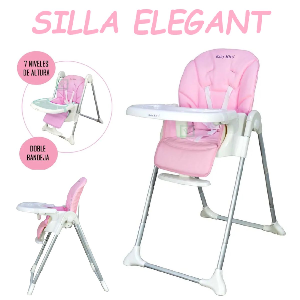 BABY KITS - Silla de Comer Reclinable y Plegable Elegant -Rosa