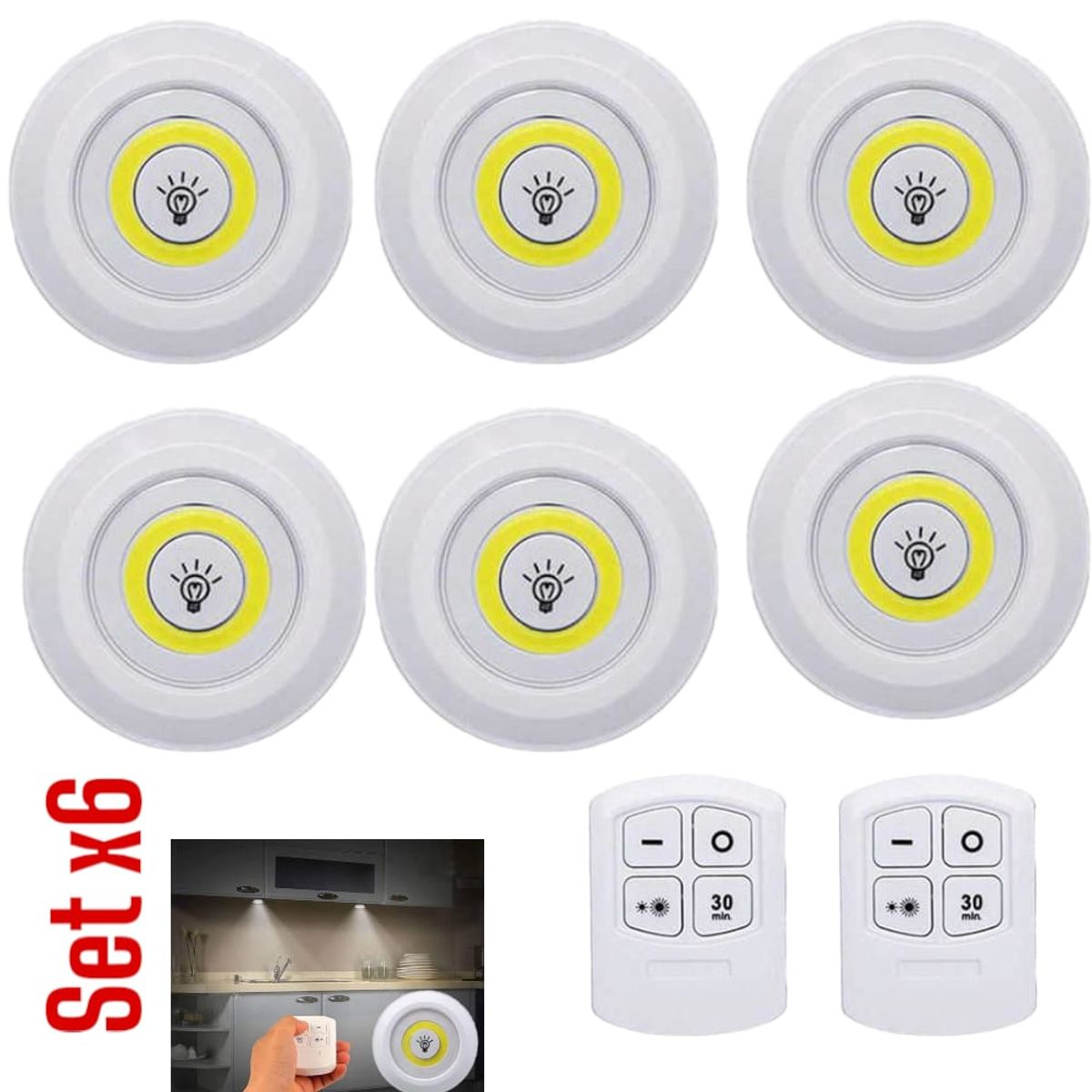 OEM - Iluminación LED Interior con Mando Set de 6 Luces Tonos Cálidos Fríos