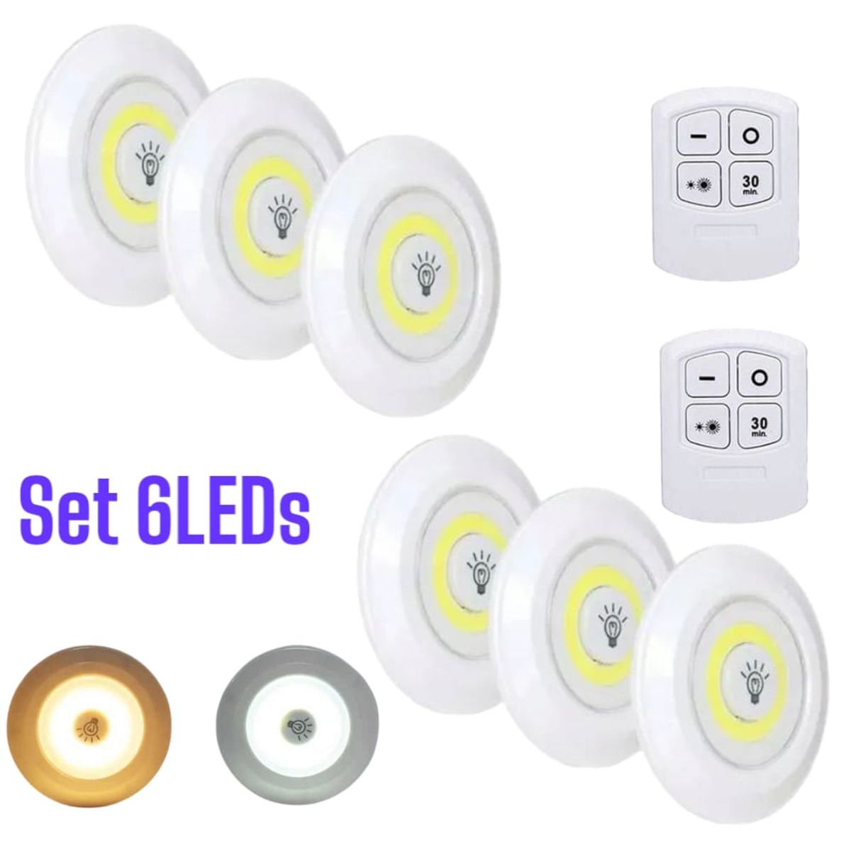 OEM - Kit 6 LED Adhesivos con Control Remoto Luz Regulable Cálida y Fría