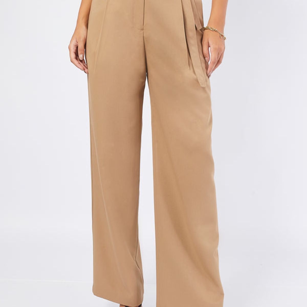 BANATY - PANTALON PALAZZO SASTRE A LA CINTURA CON LAZO Y BROCHE  DE MUJER BANATY