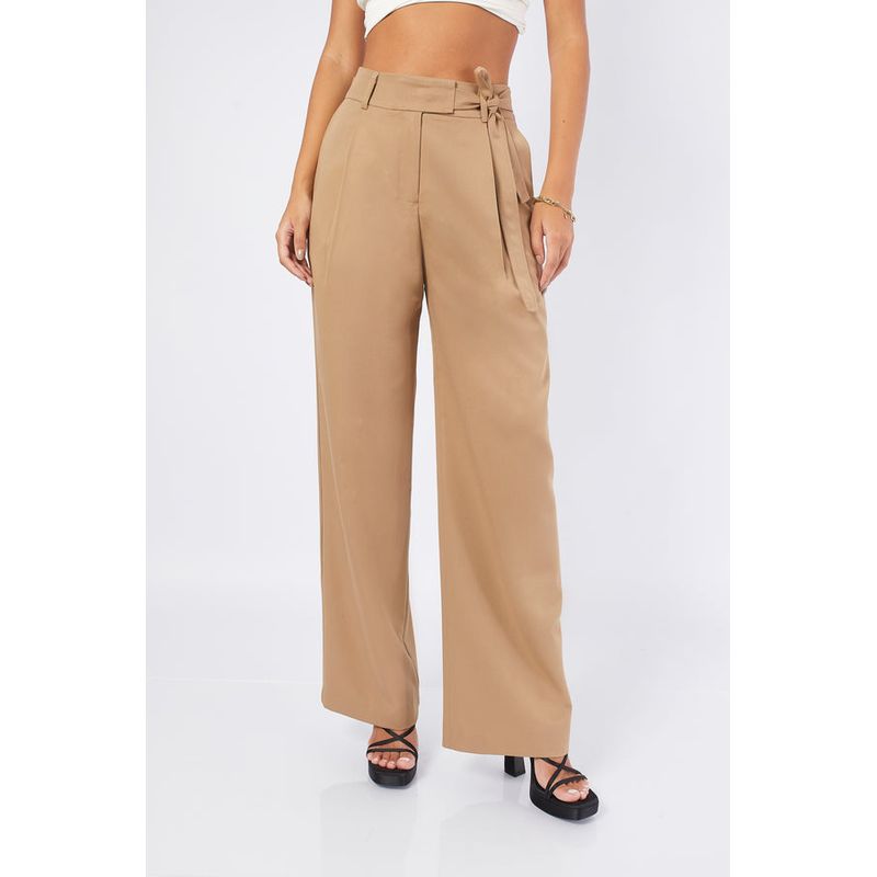 BANATY - PANTALON PALAZZO SASTRE A LA CINTURA CON LAZO Y BROCHE  DE MUJER BANATY
