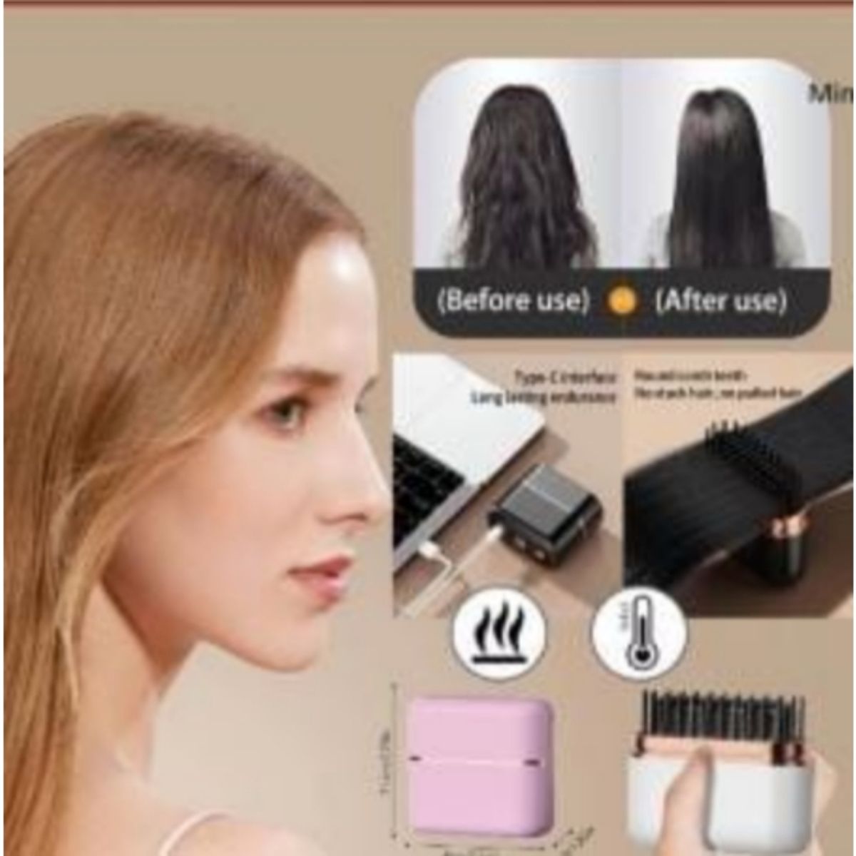 GENERICO - Mini Cepillo Alisador Recargable Portable con Pantalla Led Control