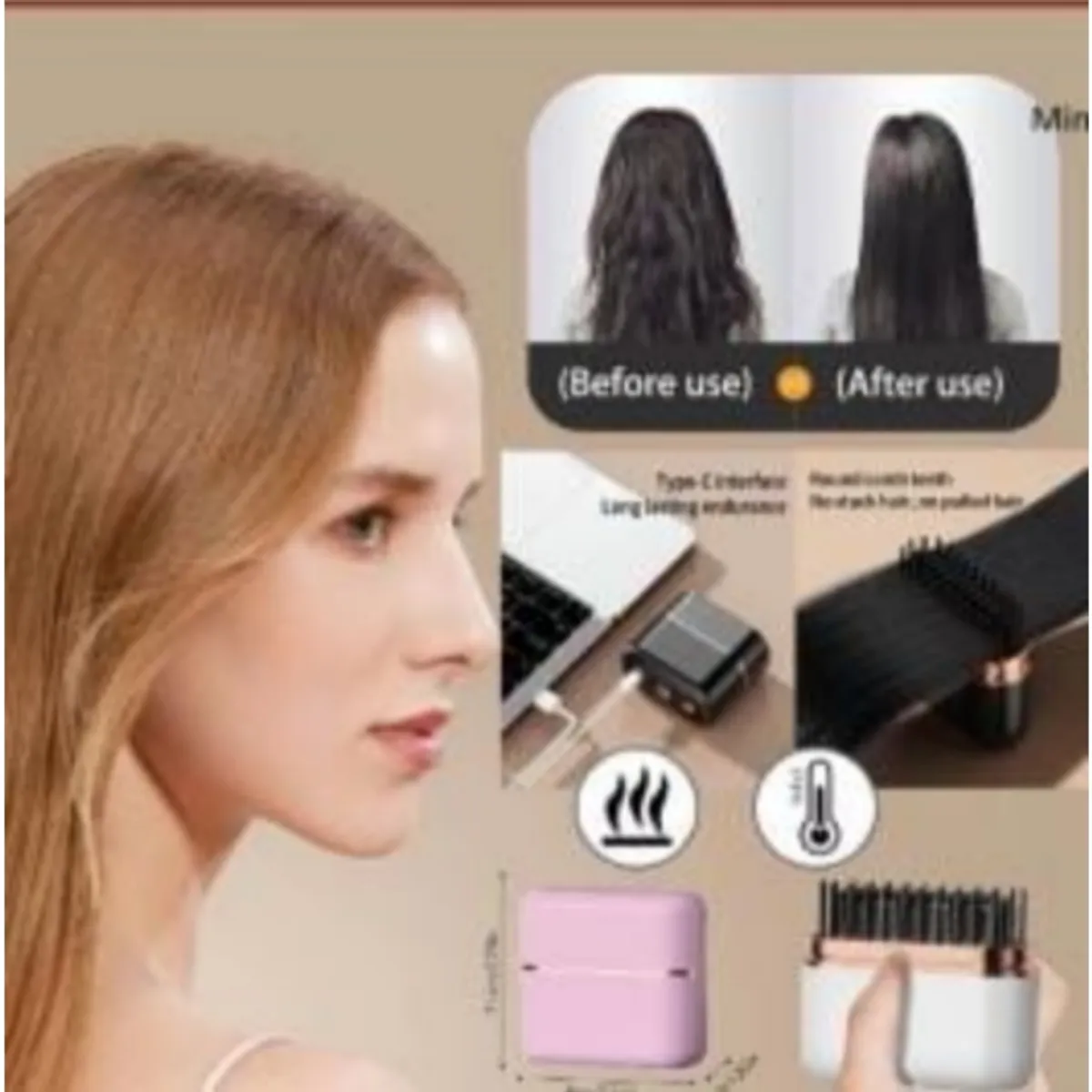 GENERICO - Mini Cepillo Alisador Recargable Portable con Pantalla Led Control