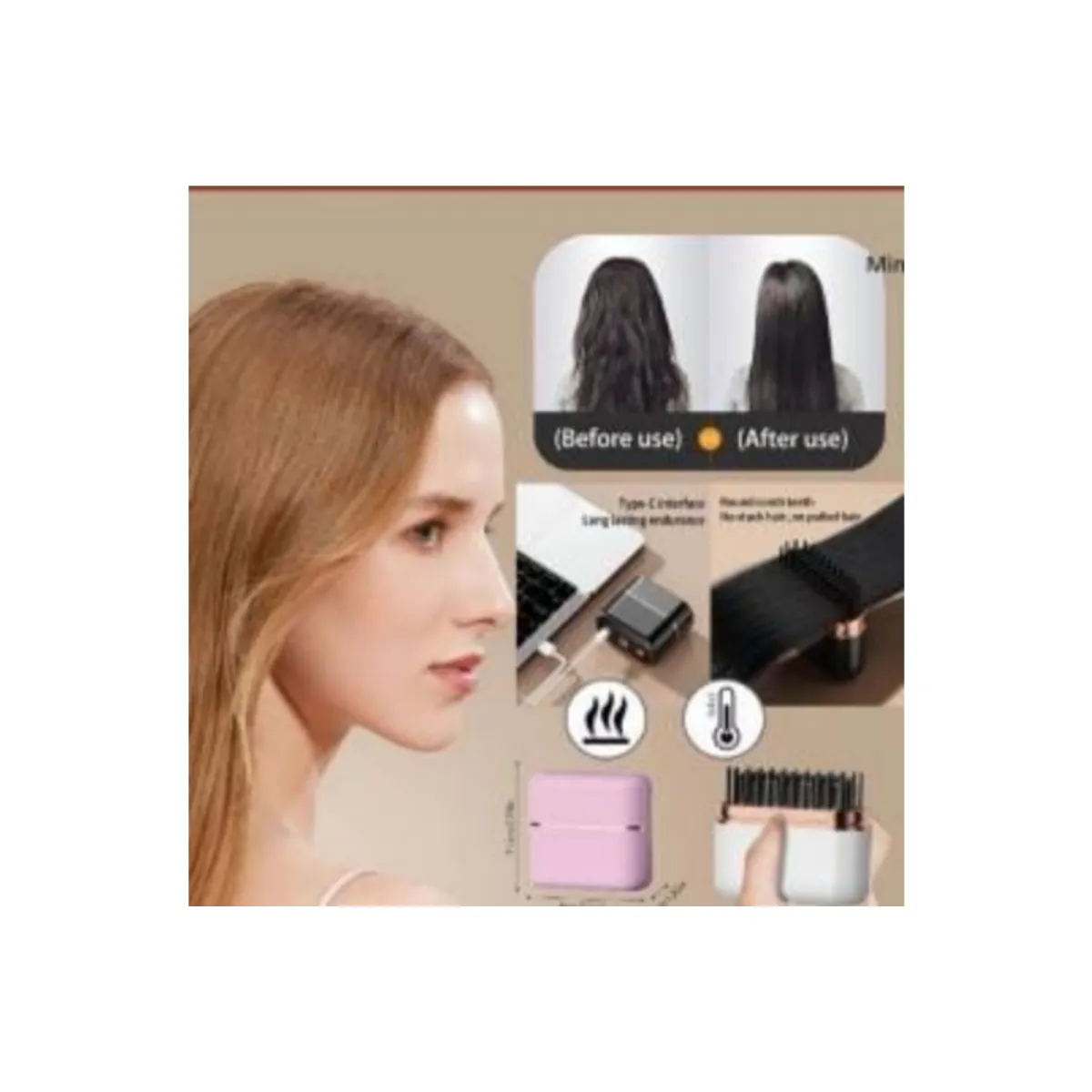 GENERICO - Mini Cepillo Alisador Recargable Portable con Pantalla Led Control