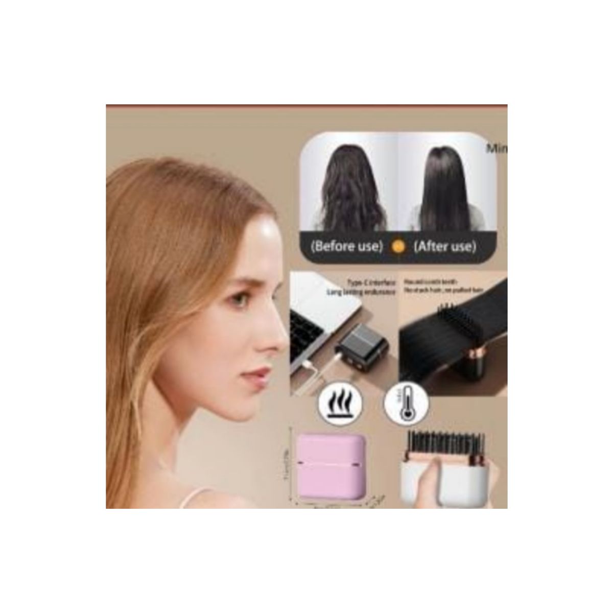 GENERICO - Mini Cepillo Alisador Recargable Portable con Pantalla Led Control