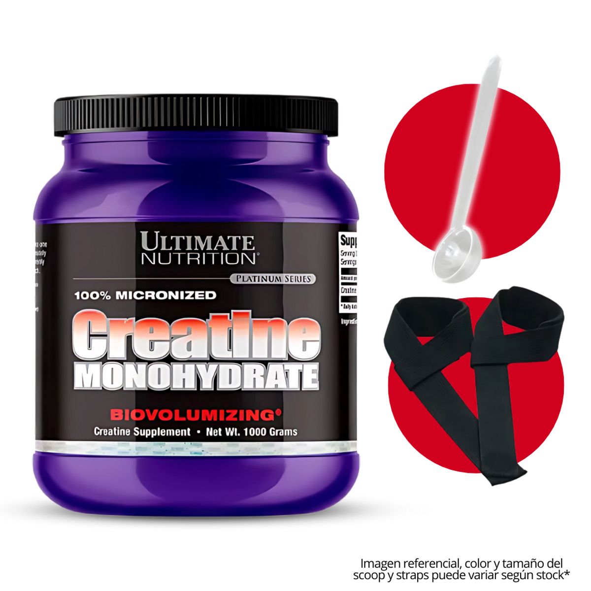 ULTIMATE NUTRITION - Creatina Ultimate Nutrition 1 kg - Creatina Monohidratada y Micronizada + Scoop + straps