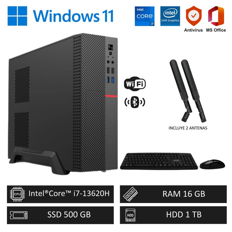 INTEL - Computadora PC Intel Core i7-13620H 4´90GHz 16GB RAM 500GB SSD+1TB HDD WiFi y BT