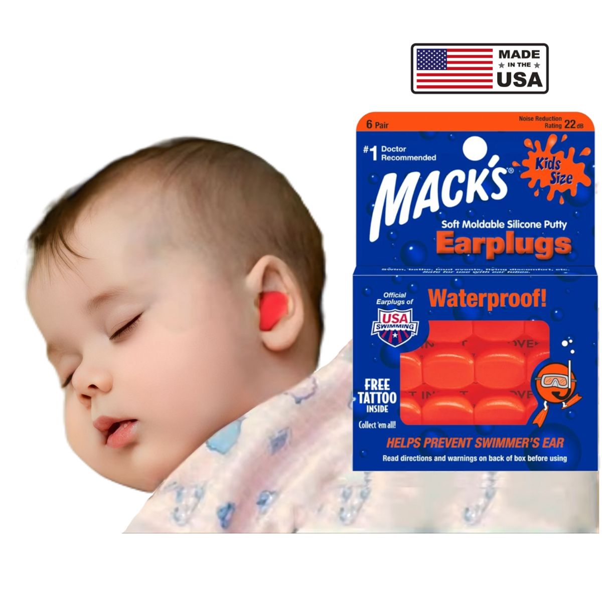 GENERICO - Tapones de Oìdos para Bebès y Niños de Silicona Moldeable 12 unidades - MACKS