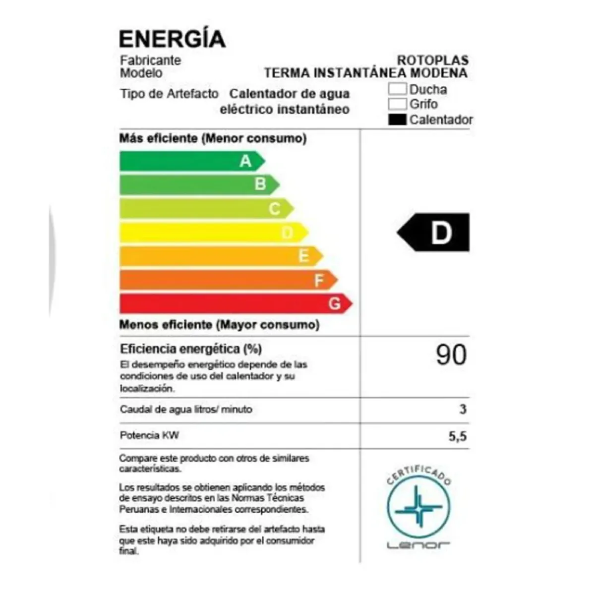 ROTOPLAS - Terma instantánea Modena -  Rotoplas