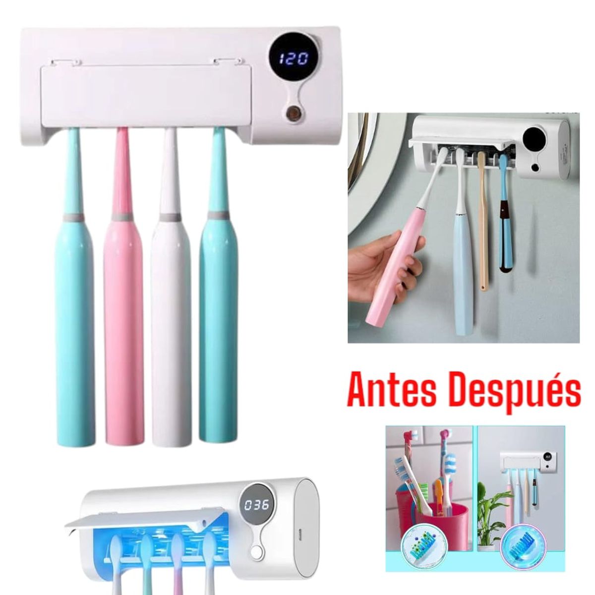 OEM - Higienizador UV para 4 Cepillos de Dientes Esteriliza Luz Ultravioleta