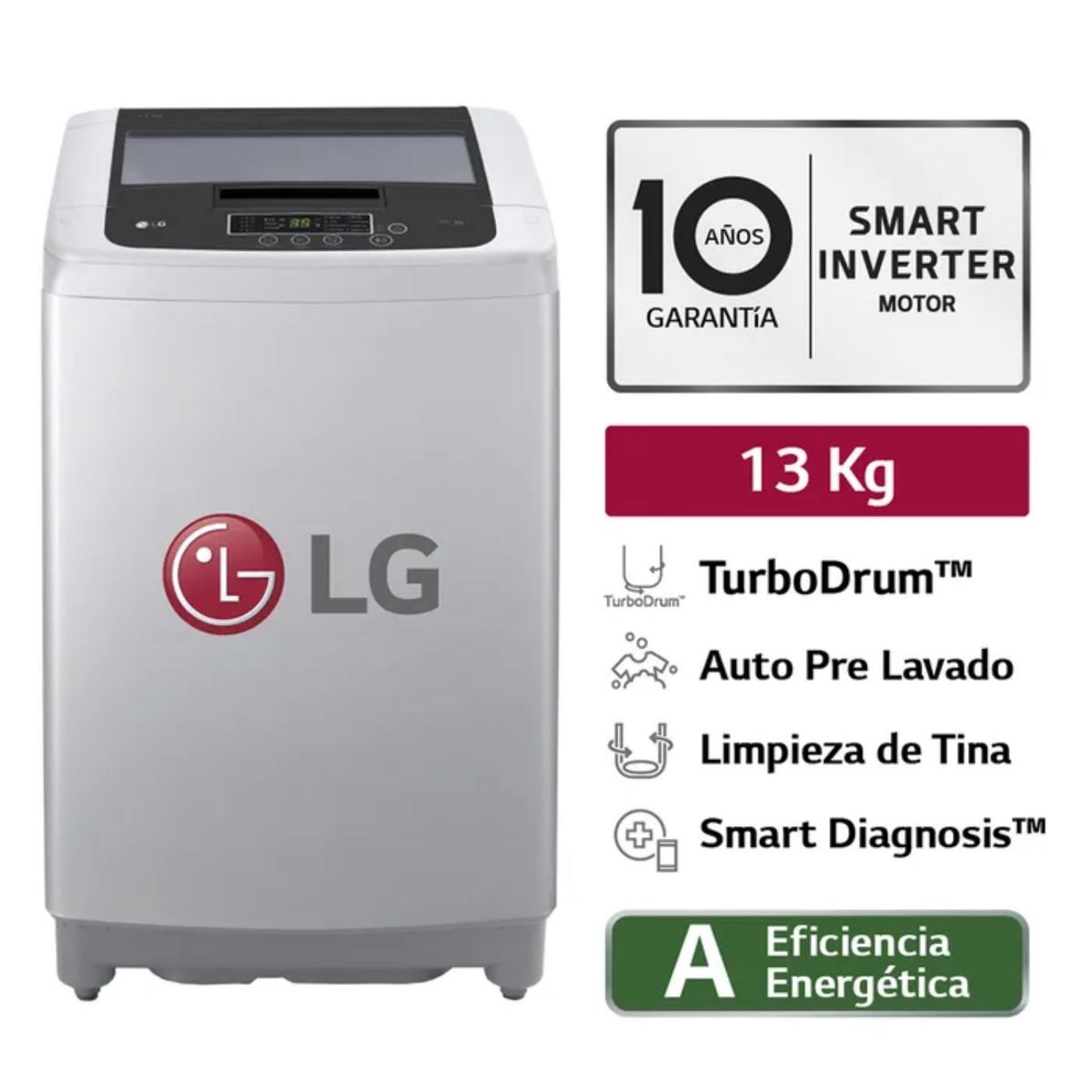 LG - Lavadora LG 13kg Smart Motion Carga Superior  WT13DPBK Gris