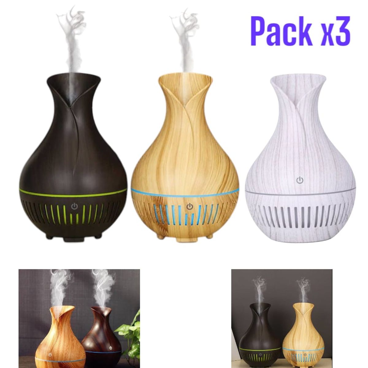 GENERICO - 3 Humidificadores Aromáticos 150mL – Luz RGB y Tecnología Ultrasónica