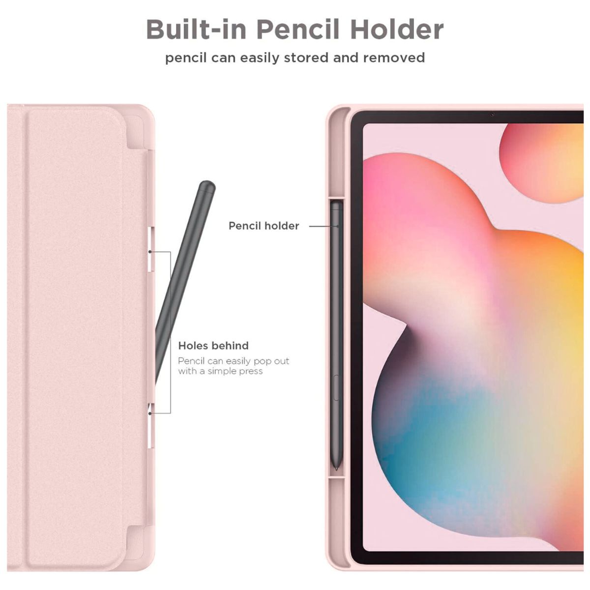 GENERICO - Funda Smart Case Portapencil Para Samsung S6 Lite 10 .4" - ROSADO