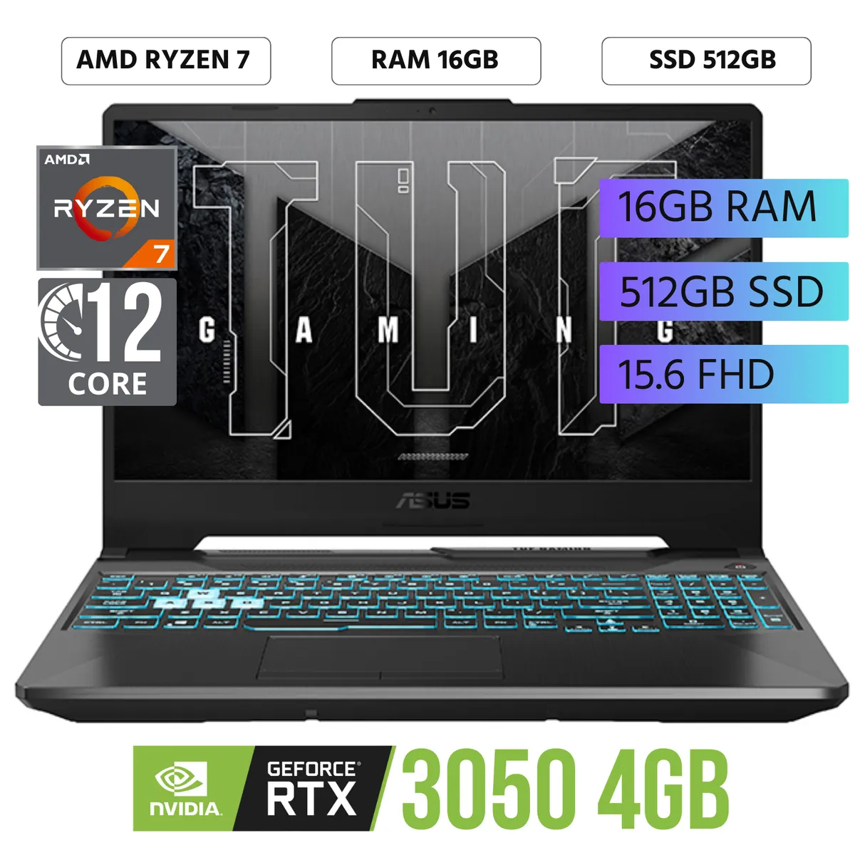 ASUS - Laptop ASUS TUF A15  90NR0JF7-M00F40 15.6" FHD R7-7445HS RAM 16GB SSD 512GB RTX3050 4GB WIN 11