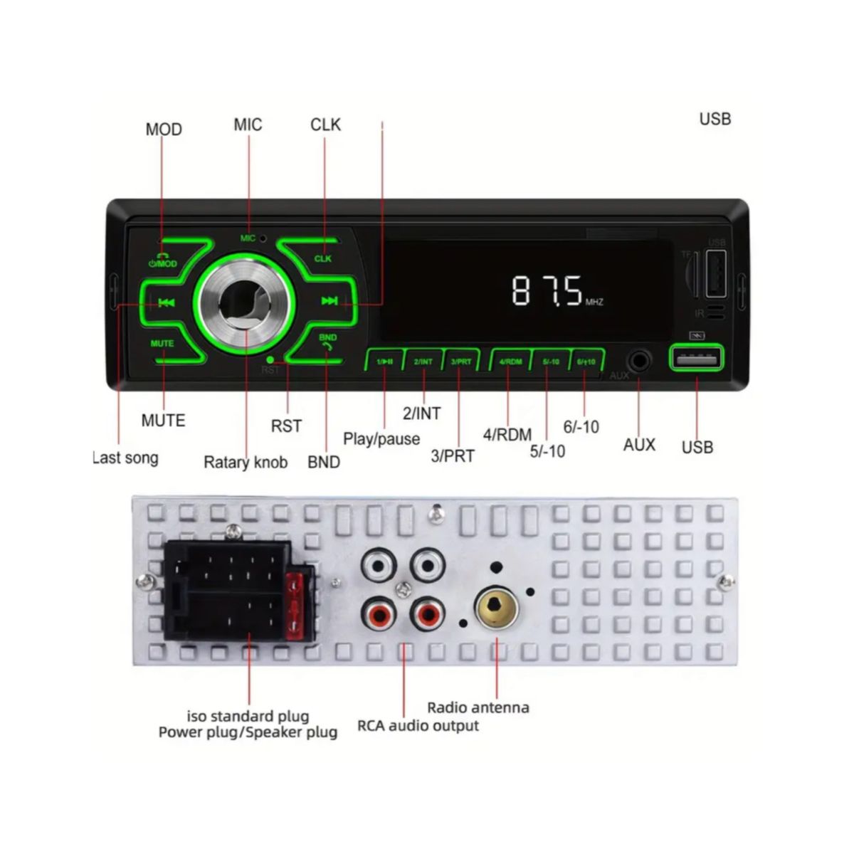 GENERICO - Autoradio Bluetooth 12V - A3435 doble RCA doble usb