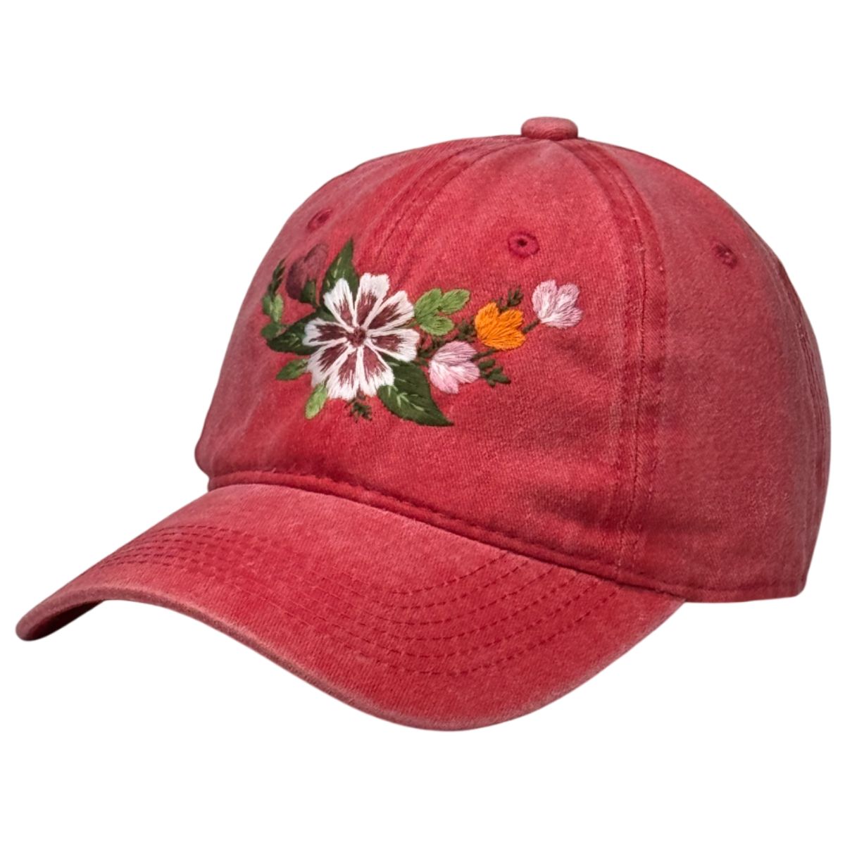 GENERICO - Gorra bordada vintage roja con diseño floral