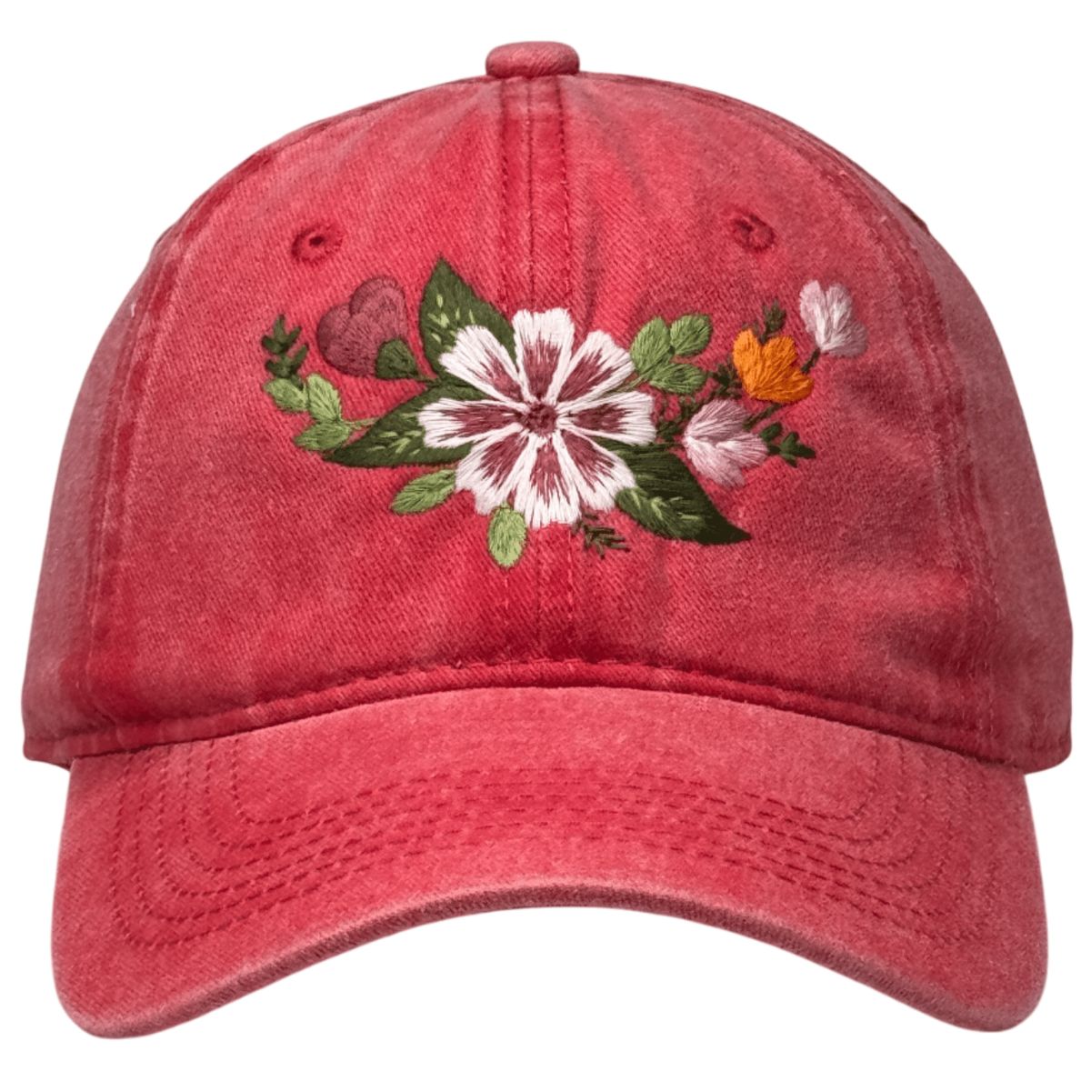 GENERICO - Gorra bordada vintage roja con diseño floral