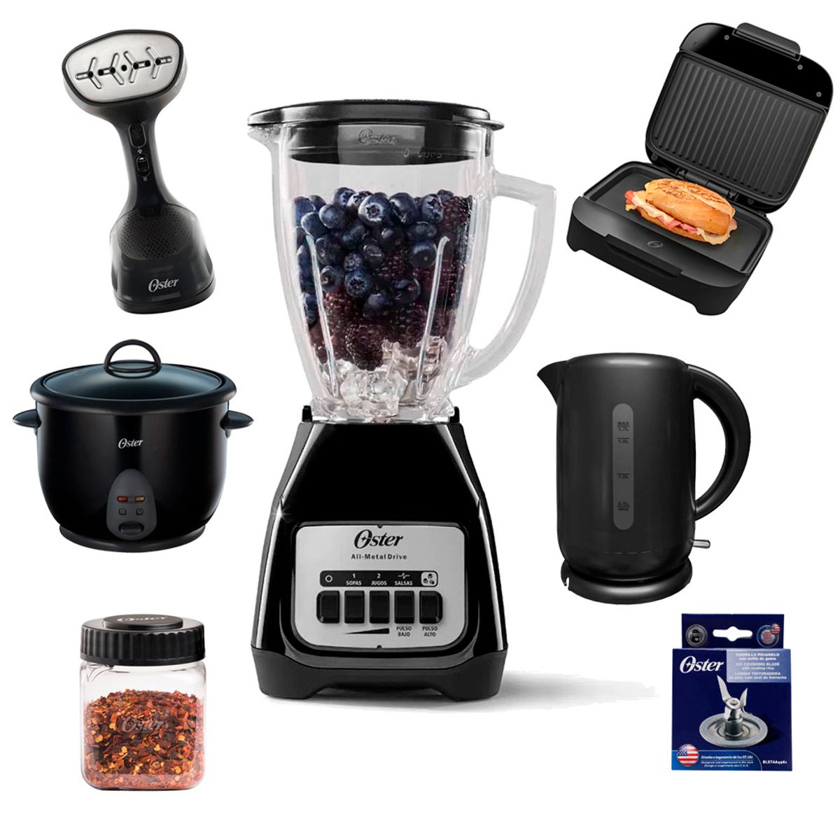 OSTER - Super Kit Oster Licuadora   Hervidor  Arrocera Sandwichera  Vaporizador
