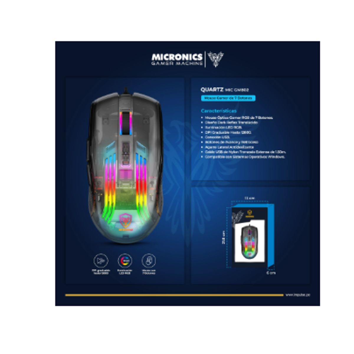 MICRONICS - Mouse Gamer QUARTZ 3 MIC GM802-3M BT USB-C RGB 7B 4800DPI MICRONICS