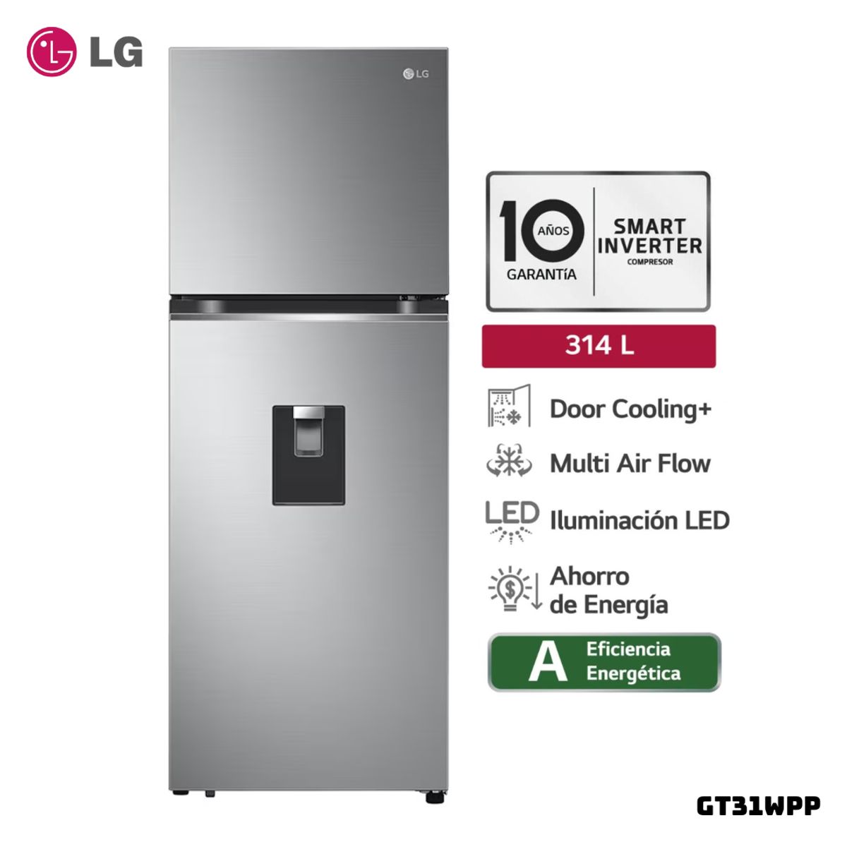 LG - REFRIGERADORA LG 314 L TOP FREEZER PLATEADO - GT31WPP
