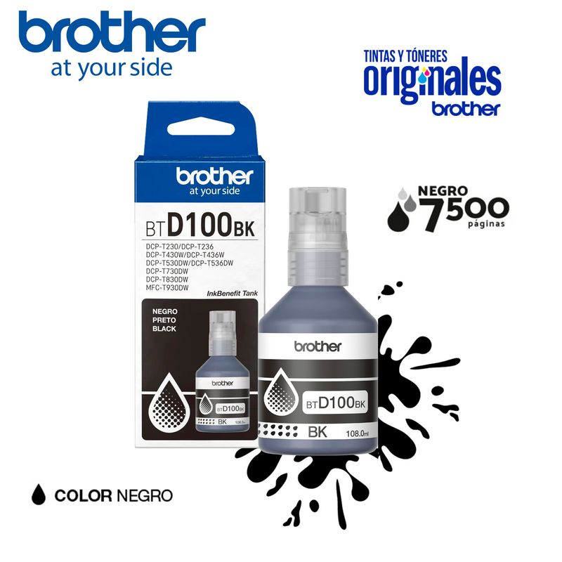 BROTHER - TINTA ORIGINAL BROTHER BTD100BK COLOR NEGRO
