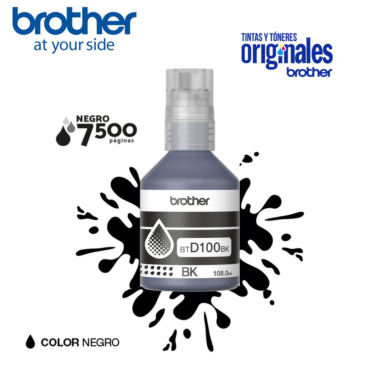 BROTHER - TINTA ORIGINAL BROTHER BTD100BK COLOR NEGRO