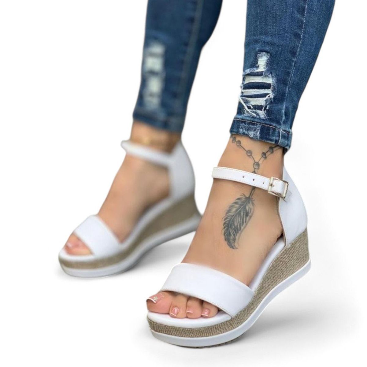 GENERICO - sandalia mujer cuña 7 1399 5C-45 color blanco