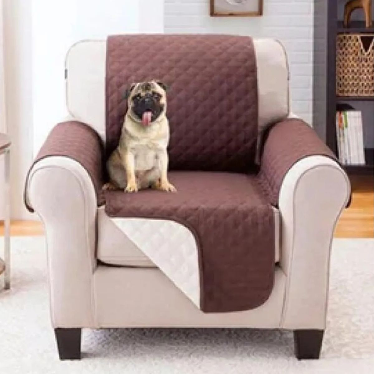 GENERICO - Cobertor Protector Funda de Sofá Reversible de 1 Cuerpo Marrón/Blanco