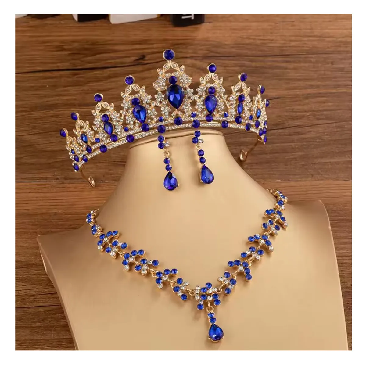 LA TIENDA 88 JOYAS Y ACCESORIOS - La Tienda 88 - Set Conjunto Novia Corona Tiara collar y aretes - Azul