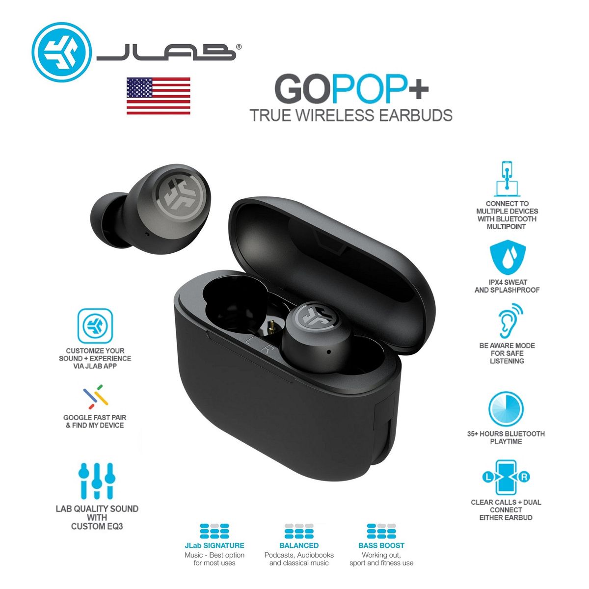 JLAB - JLAB GO POP+ Audifonos Bluetooth TWS - Black - No Dime Jib True Smokin