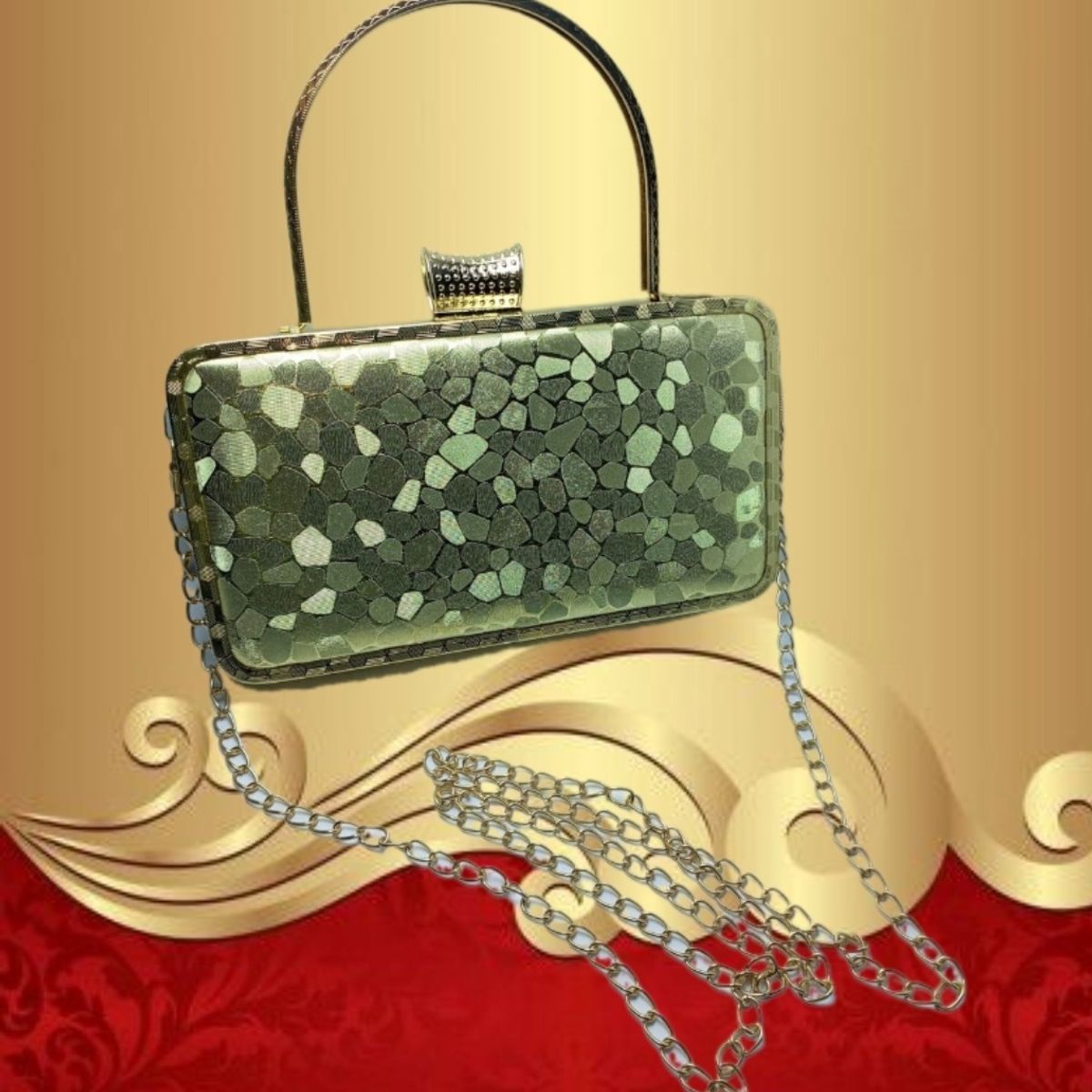 GENERICO - BOLSO CARTERA CROSSBODY DE NOCHE CON BROCHE METÁLICO BRILLANTE