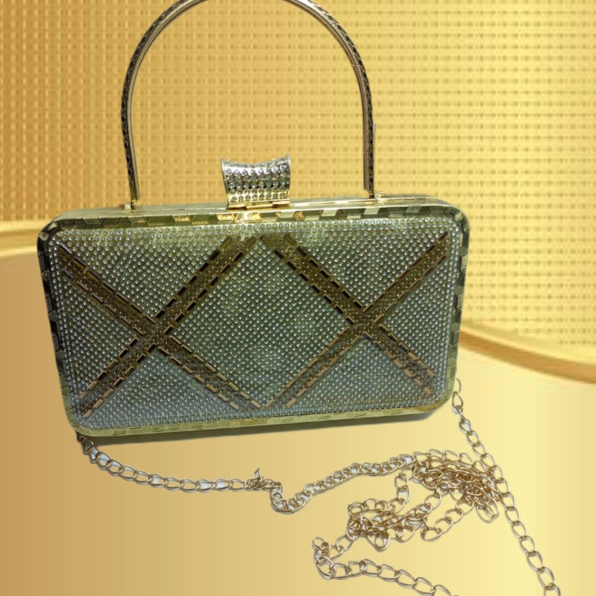 GENERICO - BOLSO CARTERA CROSSBODY DE NOCHE CON BROCHE METÁLICO BRILLANTE