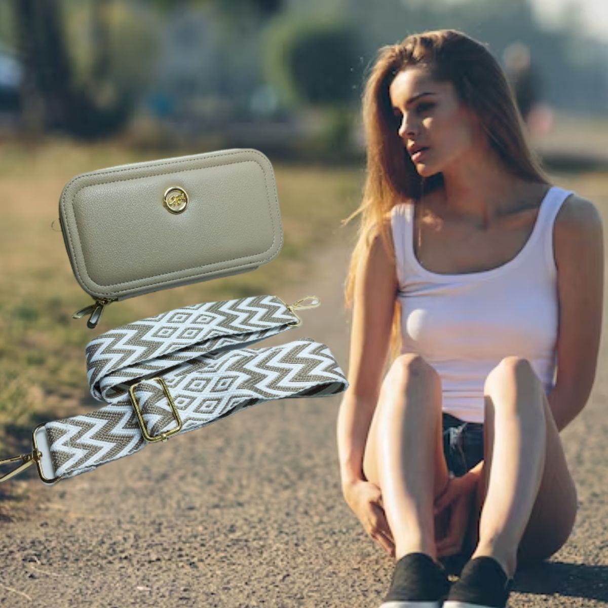 GENERICO - MORRAL BOLSO CARTERA CROSSBODY PORTA CELULAR Y DOCUMENTOS BEIGE