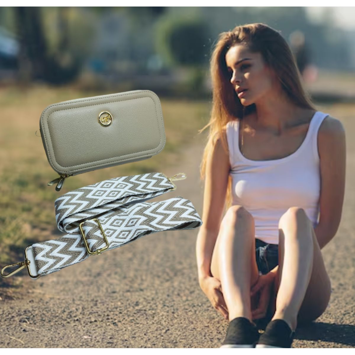 GENERICO - MORRAL BOLSO CARTERA CROSSBODY PORTA CELULAR Y DOCUMENTOS BEIGE