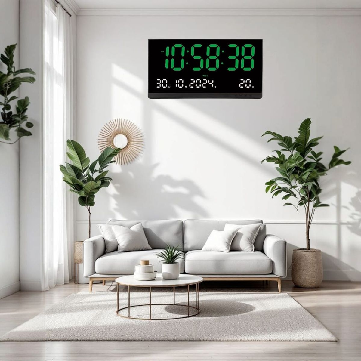 GENERICO - Reloj de Pared Digital Grande de 48x26cm con Led Verde