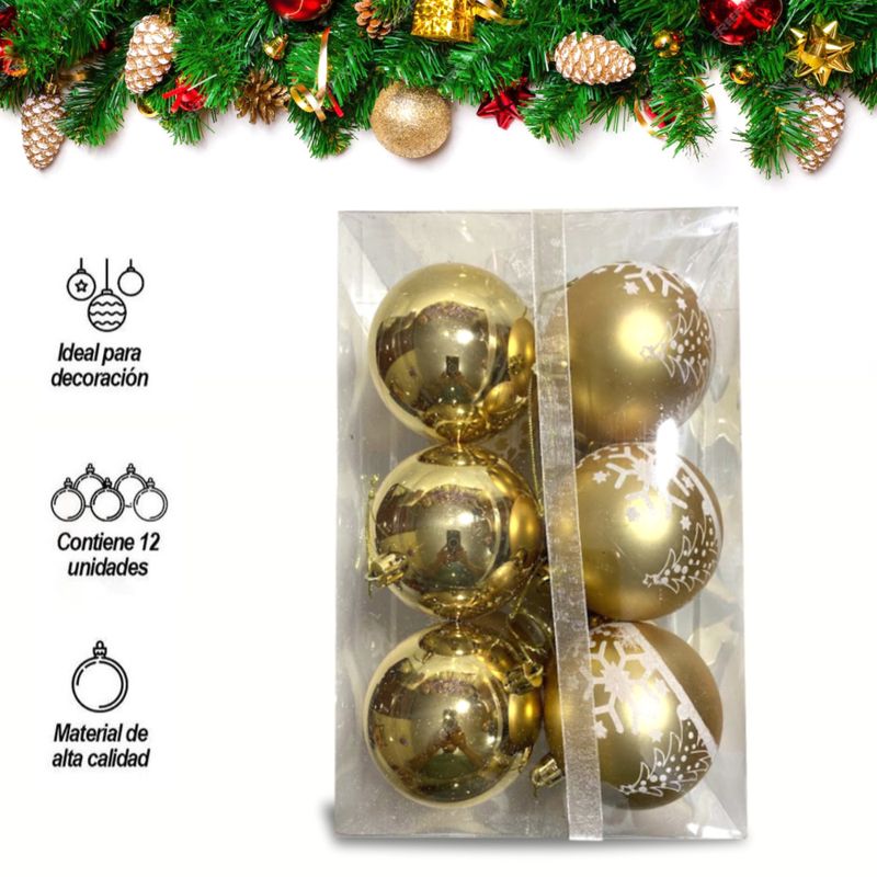 GENERICO - Bolas de Navidad Dorada 2 Modelos x 12 Unidades