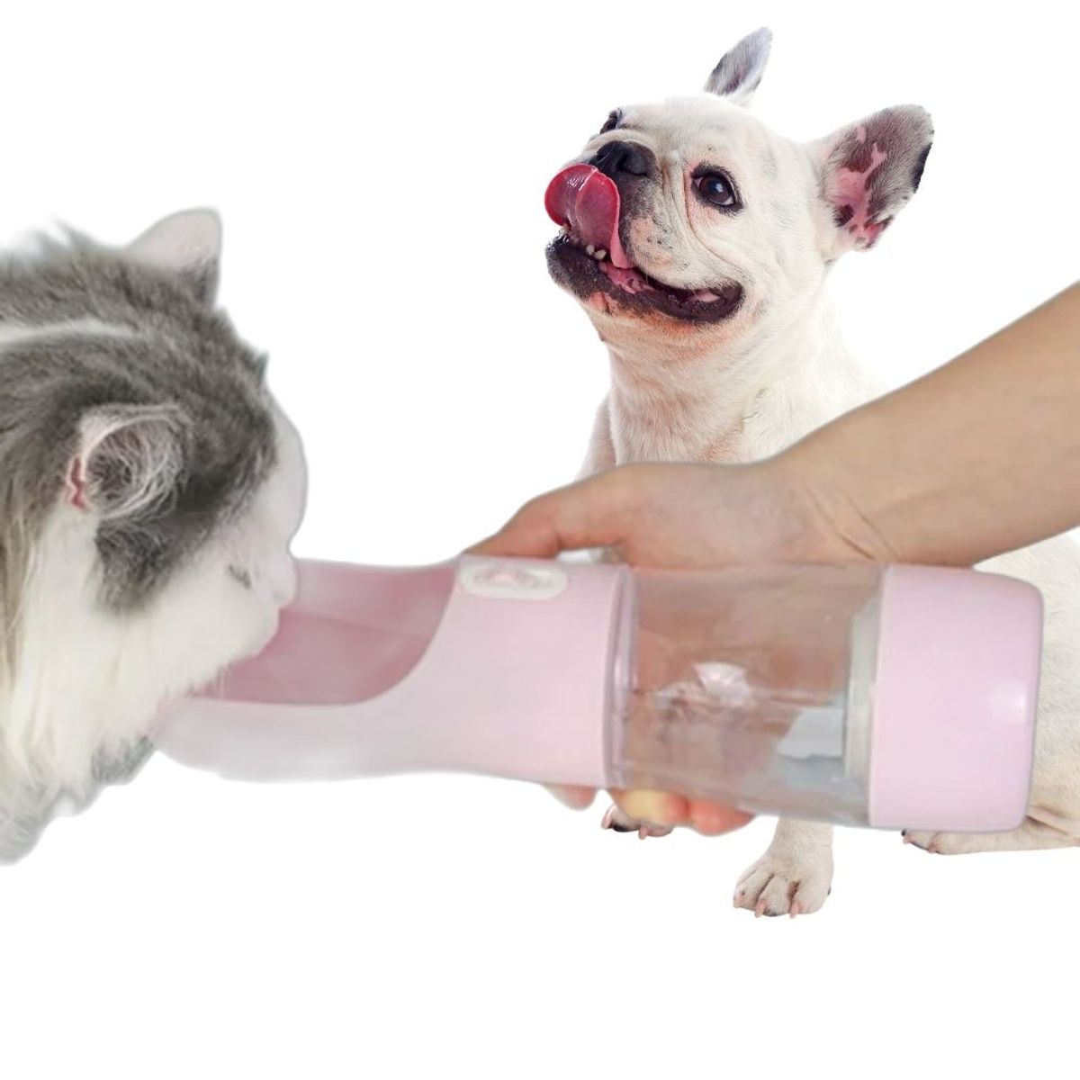 GENERICO - Bebedero 2 En 1 Portátil Para Mascotas 320ML - Rosado