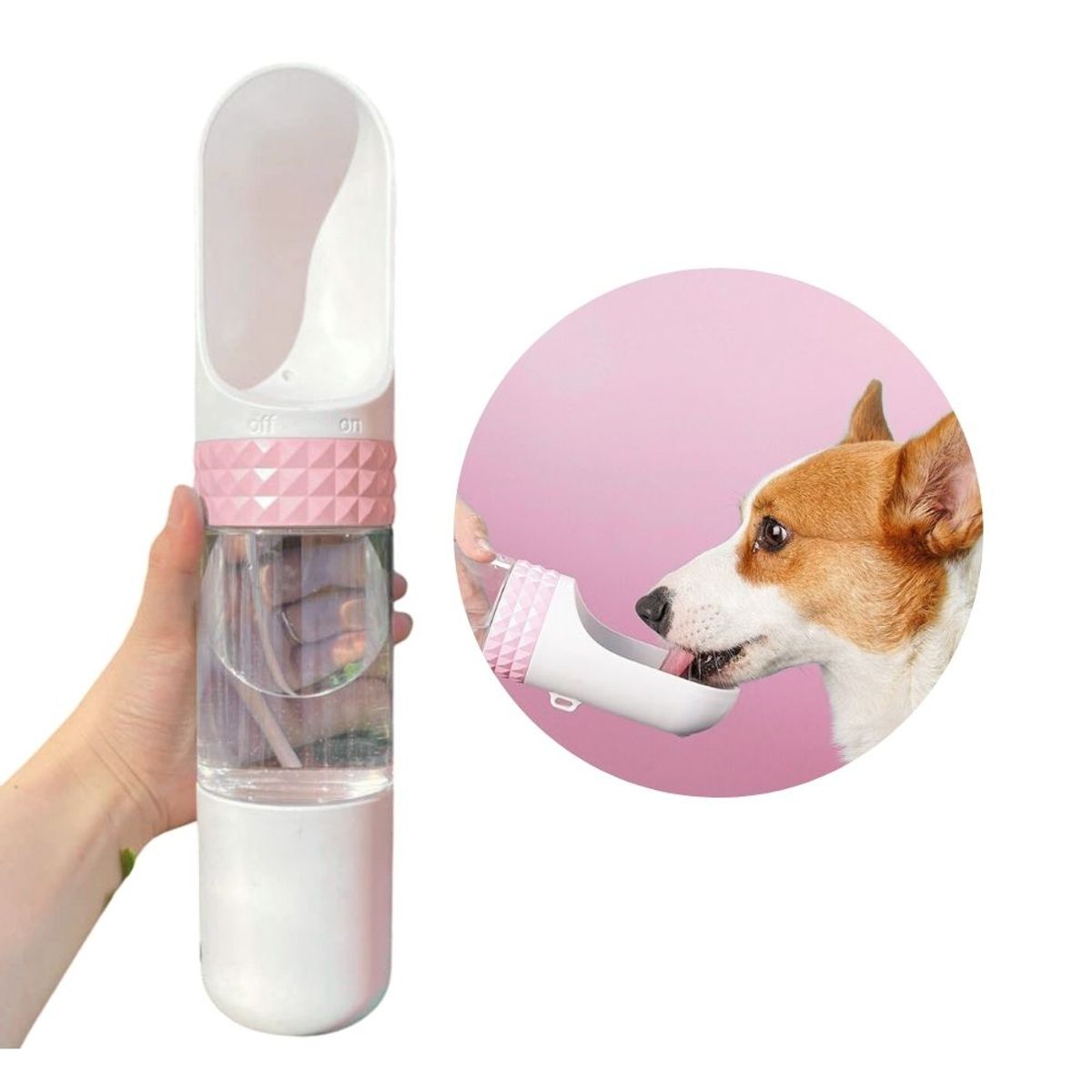 GENERICO - Bebedero Portátil Largo Mas Porta Comida - Rosado