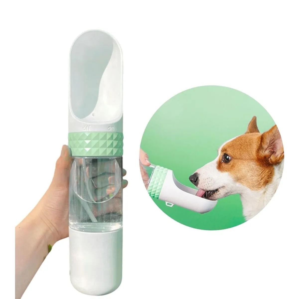 GENERICO - Bebedero Portátil Largo Mas Porta Comida - Verde